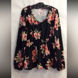NWT Honeyme Black Floral Peplum Top, size XXL